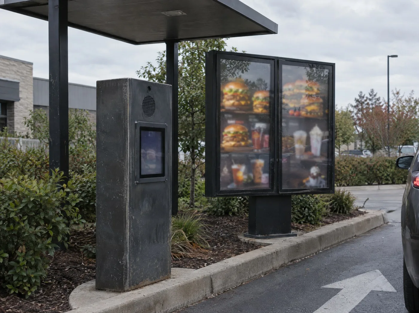 Drive-thru lane with order point and outdoor menu board